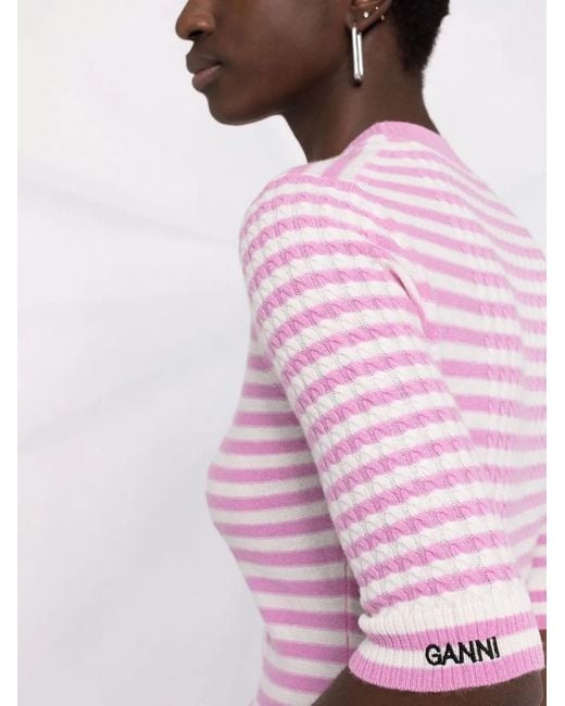 Ganni Pink Striped Cashmere-Wool Top