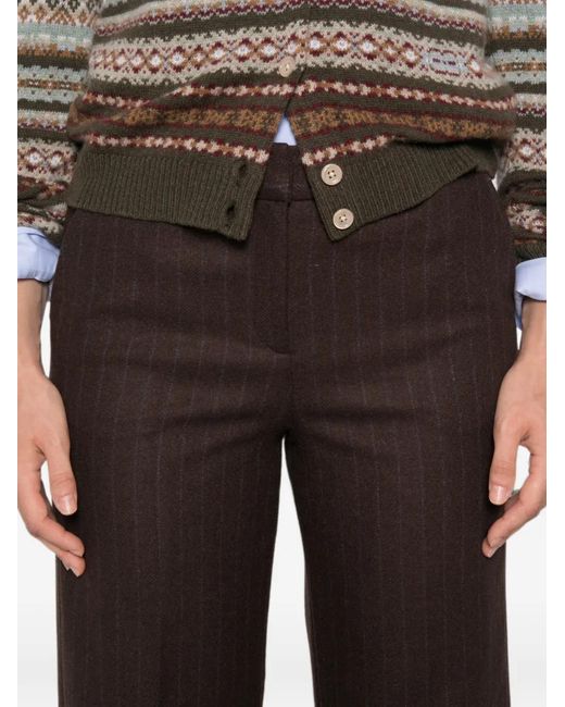 MAISON 123 White Melina Pinstripe-Pattern Cropped Trousers