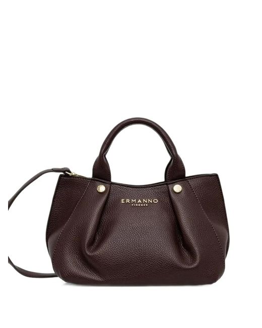 ERMANNO FIRENZE Brown Logo-Plaque Pleated Tote Bag