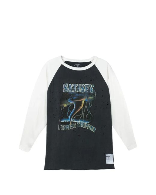 Satisfy Blue Mothtech Distressed Three-Quarter Sleeve T-Shirt for men