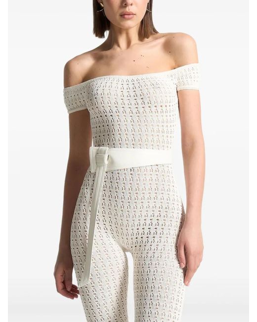 Manière De Voir Martine Pointelle Gebreide Jumpsuit Met Ceintuur in het White