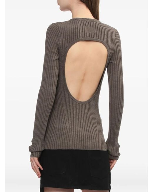 Helmut Lang Gray Ribbed Open-Back Top