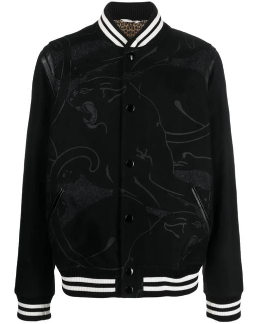 Valentino Garavani Black Graphic-Print Wool Bomber Jacket for men