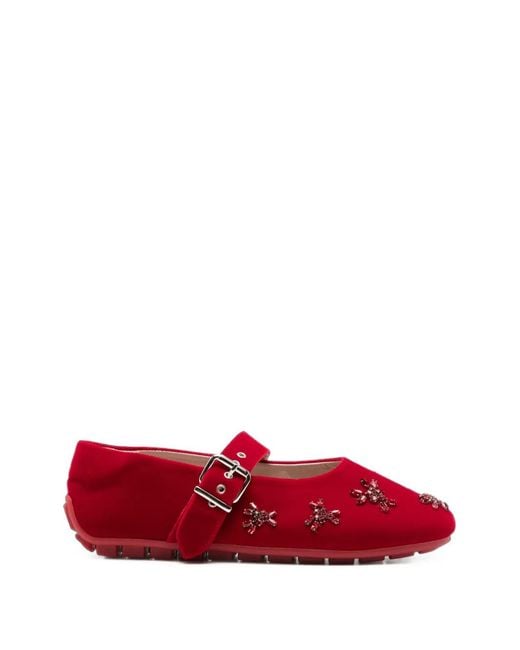Simone Rocha Red Flower-Embellished Ballet Flats
