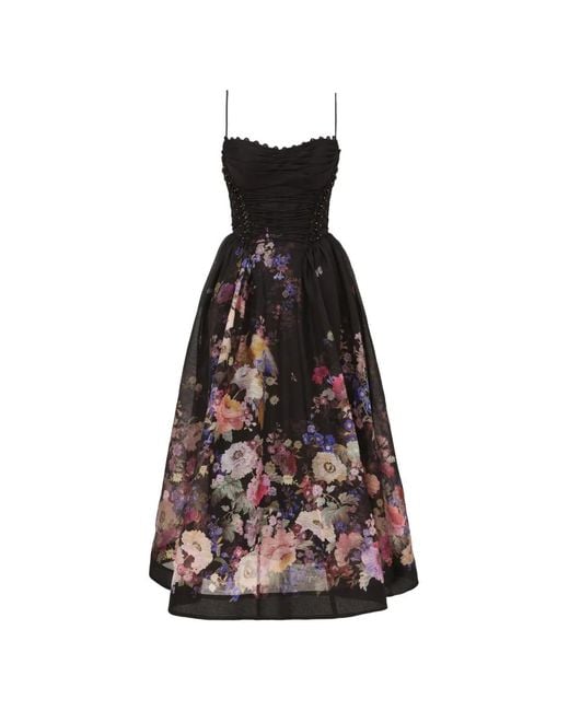 Zimmermann White Luna Floral-Print Bead-Embellished Midi Dress