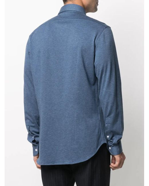 Orian Blue Spread Collar Piqué Shirt for men