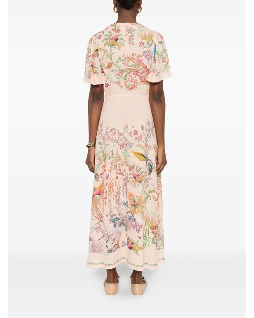 Etro Pink Floral Print V-Neck Dress