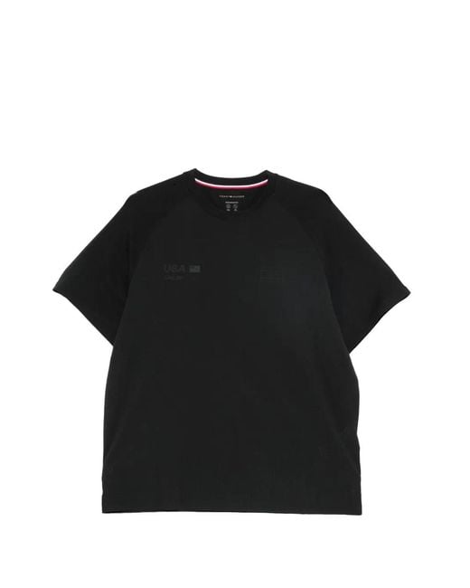 Tommy Hilfiger Black Us Sail Gp Logo-Print Raglan-Sleeve T-Shirt for men
