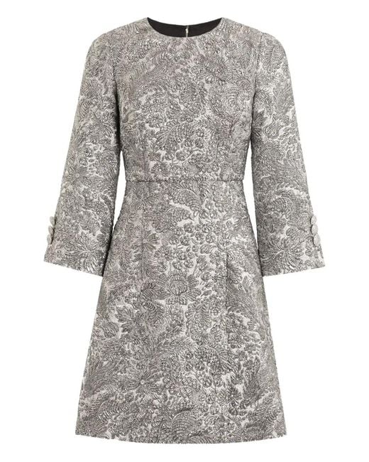Dolce & Gabbana Gray Floral-Jacquard Lamé Mini Dress