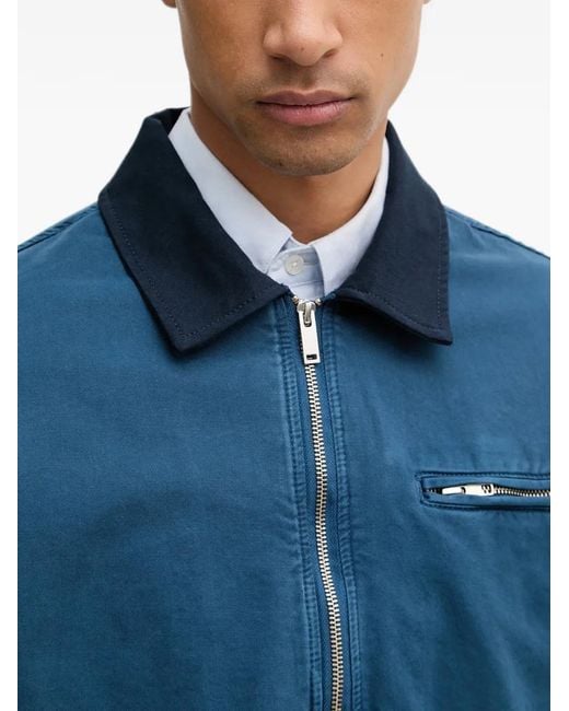 Les Deux Blue Contrast-Collar Zip-Up Jacket for men