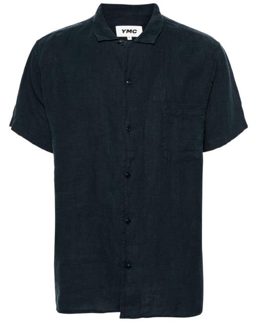 YMC Blue Malick Short-sleeve Linen Shirt for men