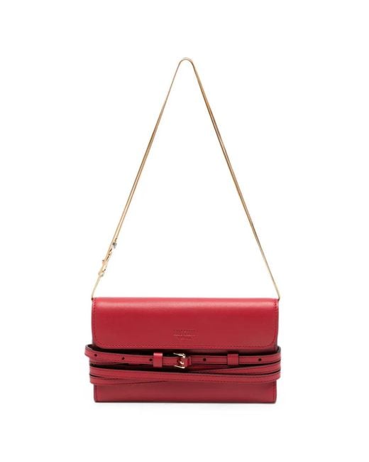 Moschino Red Buckle-Detail Chain-Strap Wallet