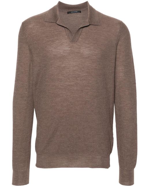 Tagliatore Brown Wavy-knit Polo Shirt for men