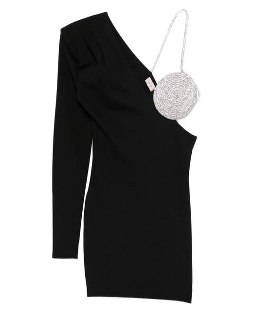Nue Black Crystal-Embellished One-Shoulder Dress