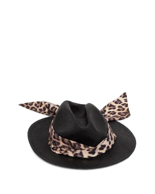Liu Jo Black Leopard-Print-Foulard Fedora Hat