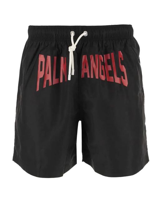 Palm Angels Black Pa City Swimsuit With Print for men