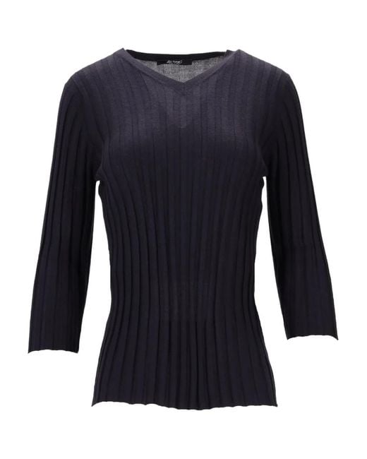 LA ROSE Black V-Neck Ribbed Top