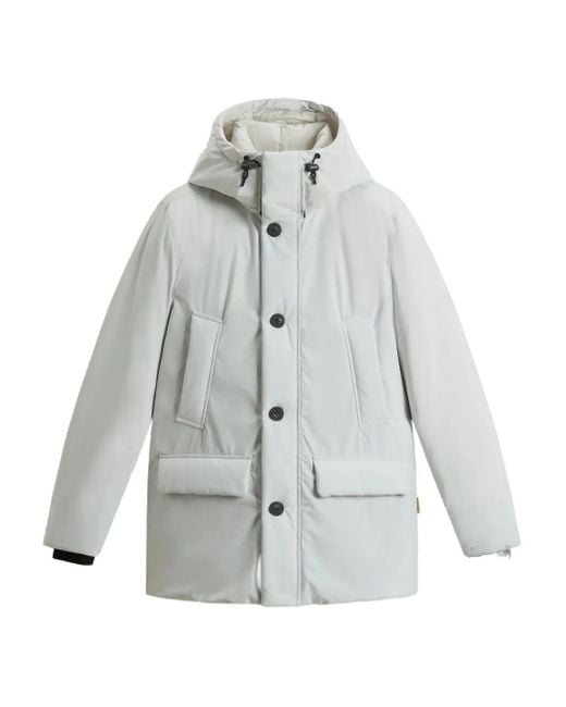 Giacca Imbottita Con Cappuccio E Bottoni di Woolrich in White da Uomo