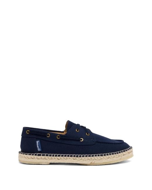 Vilebrequin Blue Cotton Canvas Lace-Up Loafers Boat Shoe With Jute And Rubber Sole.<Br for men