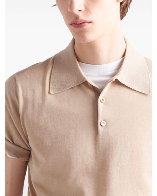 Prada Natural Short-sleeve Wool Polo Shirt for men