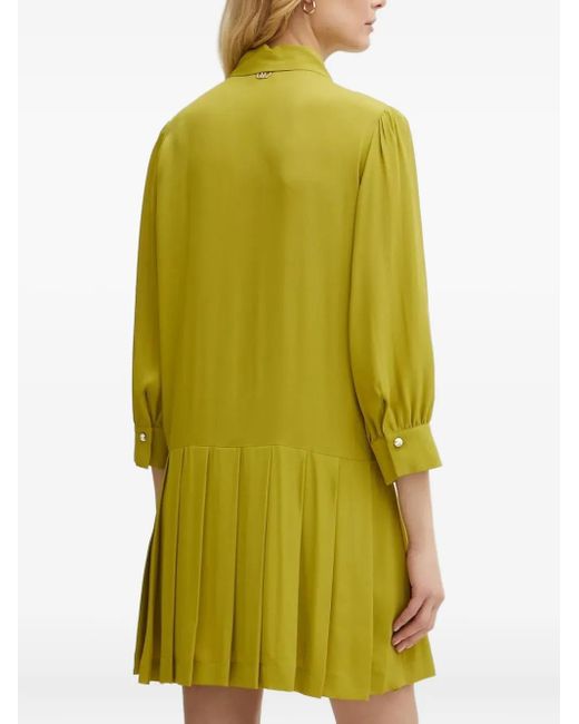 Liu Jo Yellow Pleated Collared Shirt Mini Dress
