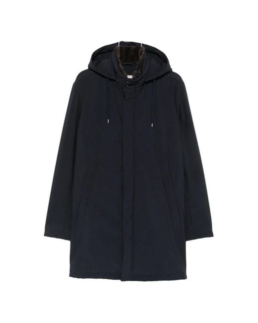 Herno Blue Faux-Fur Trim Hooded Jacket for men
