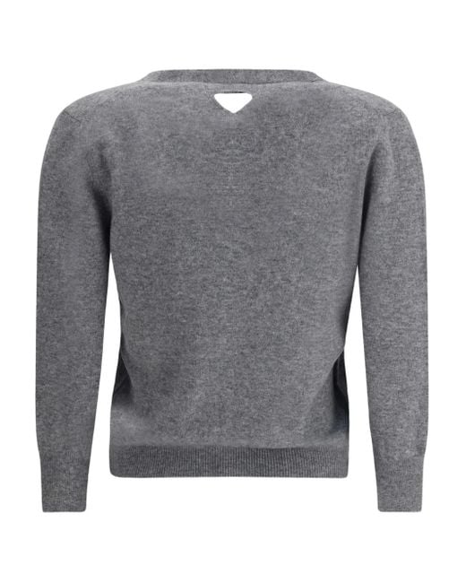 Prada Gray V-Neck Buttoned Cardigan