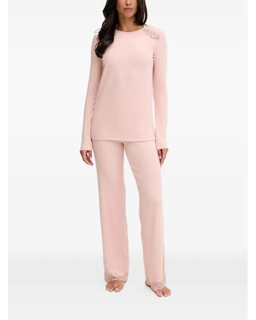 Twinset Pink Lace-Trim Ribbed Pajamas