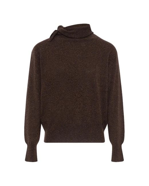 Yves Salomon Brown Scarf-Collar Cashmere Sweater