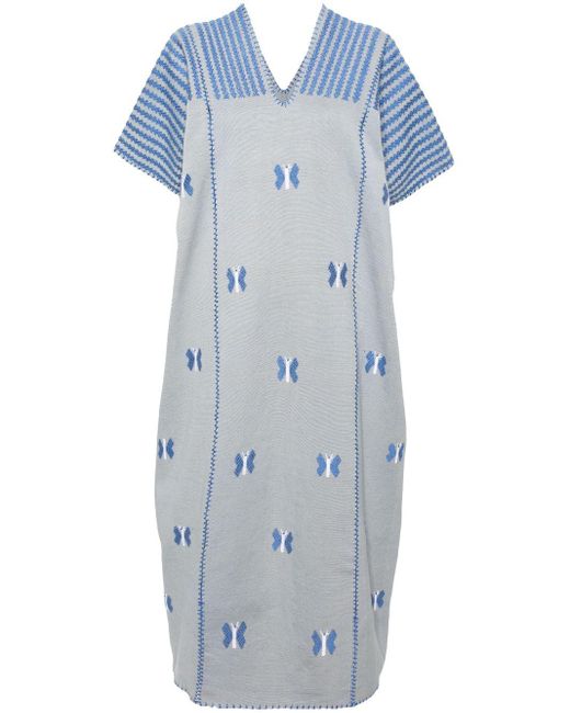 Pippa Holt Blue Three Panel Butterfly-embroidered Kaftan