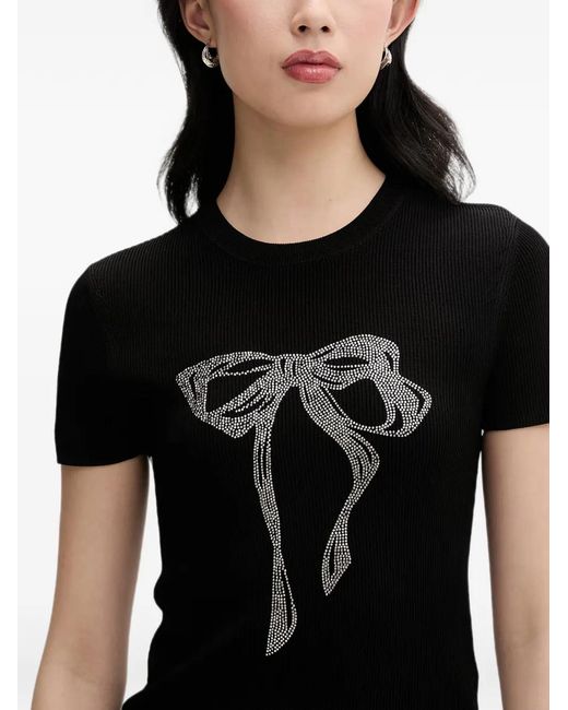 Miss Sixty Black Rhinestone-Embellished Ribbed T-Shirt