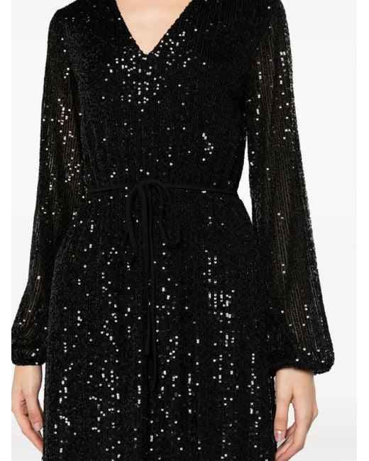 Twinset Black Sequin-Embellished Fine-Ribbed Midi Dress