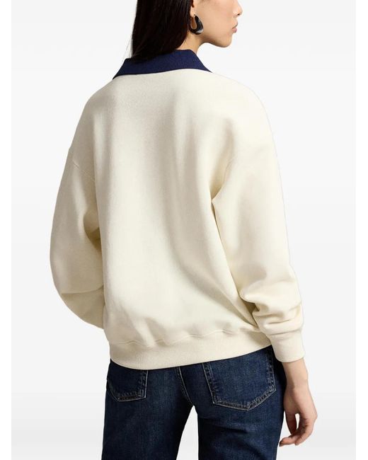 Polo Ralph Lauren White Logo-Embroidered Contrast-Collar Sweater