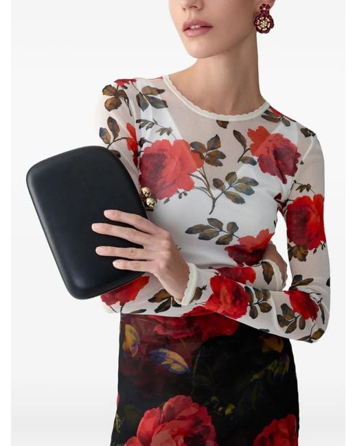 Carolina Herrera Red Rose-Print Chiffon Midi Skirt