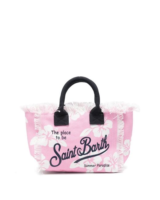 Mc2 Saint Barth Pink Colette Floral-Print Frayed Tote Bag