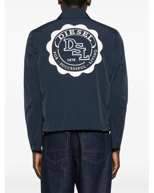 DIESEL Blue Button-Up Jacket With Patch Logo for men