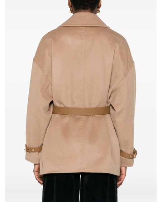 Cappotto Doppiopetto Con Cintura di Max Mara in Natural