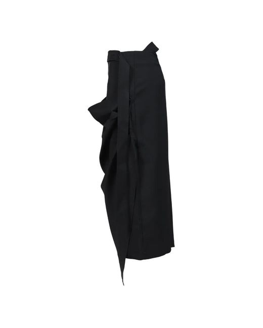 BOHEMSEO Black Draped-Detail Midi Skirt