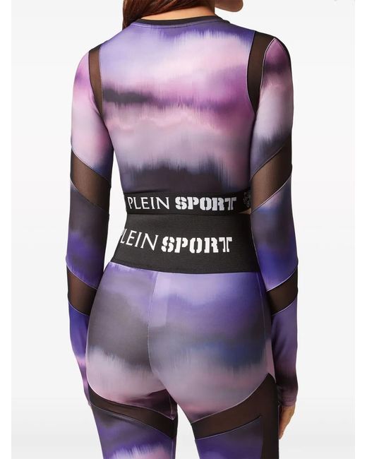 Philipp Plein Purple Abstract-Print Long-Sleeved Top