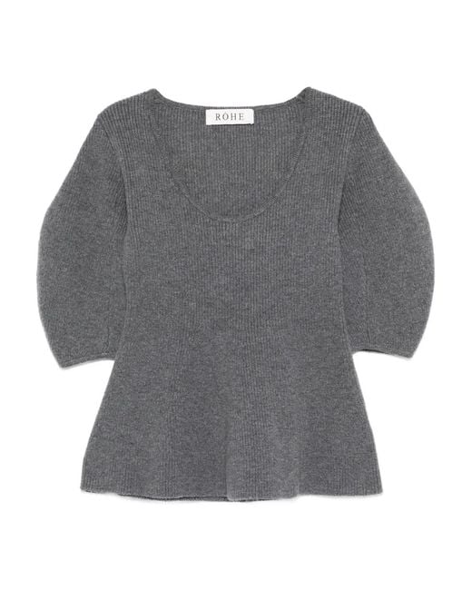 Rohe Gray Puffed-Sleeve Knitted Top