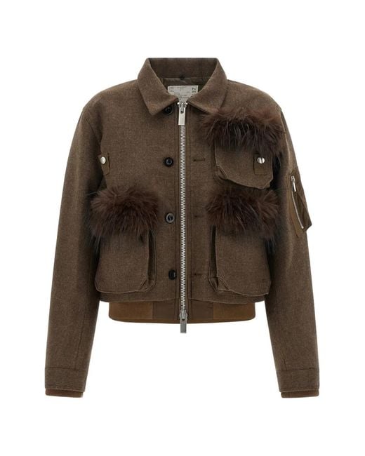 Sacai Brown Faux-Fur Wool Jacket