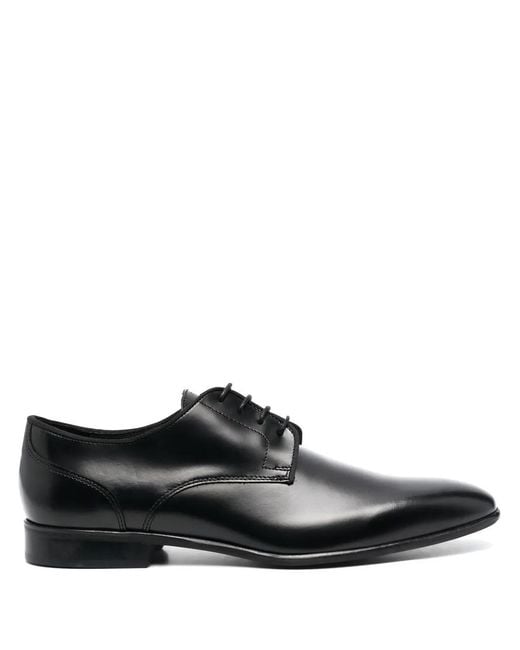 Corneliani Black Almond-Toe Leather Derby Shoes for men