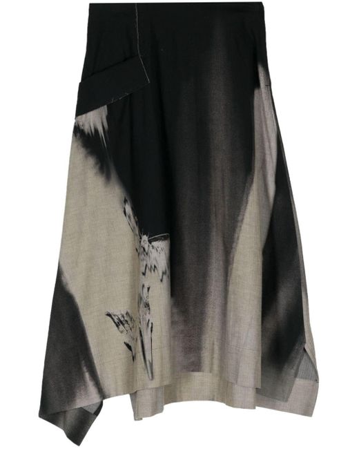 Y's Yohji Yamamoto Black Abstract-print Cotton Skirt