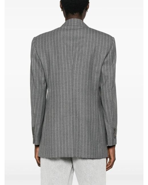 Brunello Cucinelli Gray Pinstriped Wool Blazer