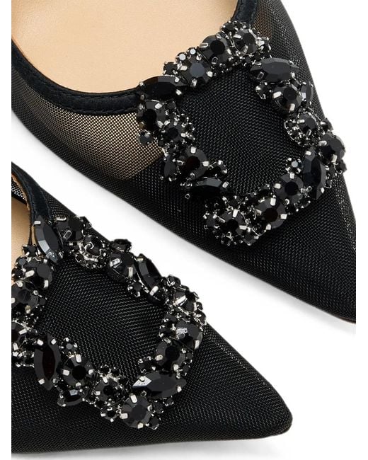 Badgley Mischka Black Yuta Crystal-Embellished Mesh Pumps