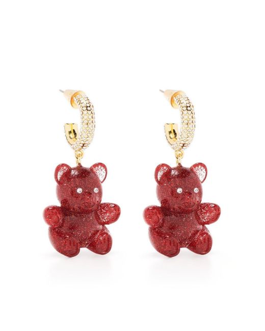 Bimba Y Lola Red Glitter Teddy-bear Hoop Earrings