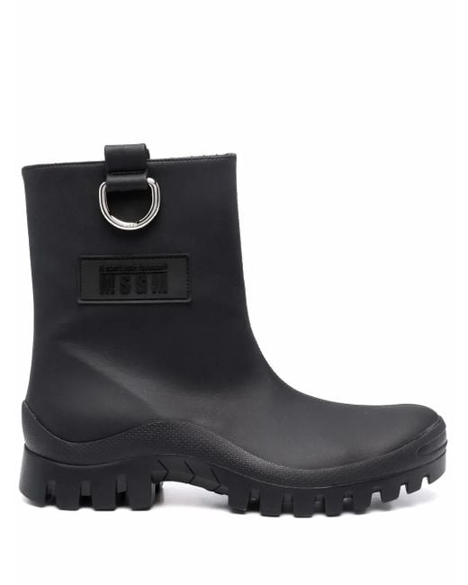 MSGM Black Round-toe Ankle Leather Boot