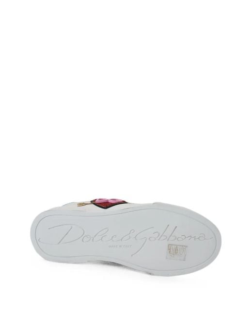 Dolce & Gabbana White Portofino Heart-Patch Leather Sneakers
