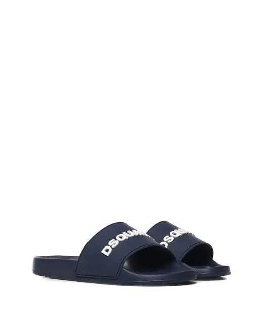 DSquared² Blue Claquettes À Logo Embossé for men
