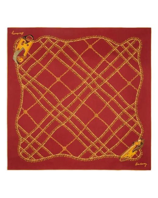 Burberry Red Chain Check Silk Scarf